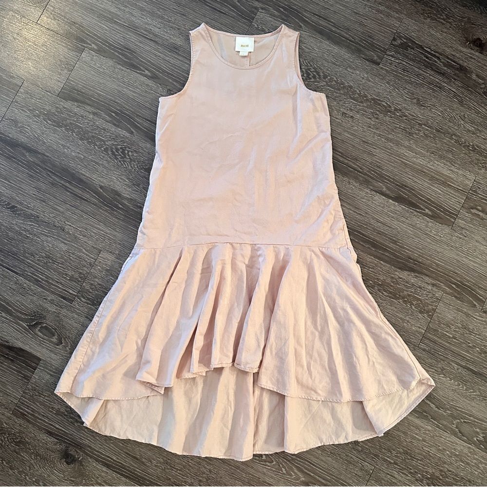 Maeve Blush Pink Sleeveless Ruffle-Hem Dress